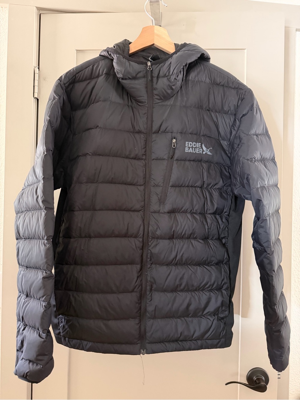 Eddie Bauer Men's Black Quilted Hooded Down Puffer Jacket